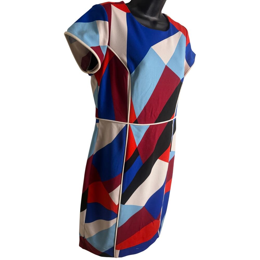 Vince Camuto Sheath Dress Size 8 Color block Geometric Short Sleeve Stretch EUC - Picture 4 of 7